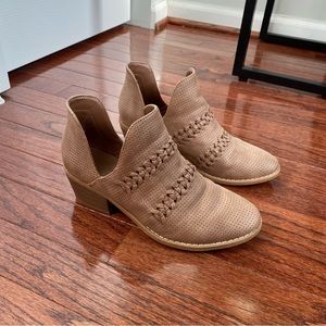 Perforated tan cut out booties